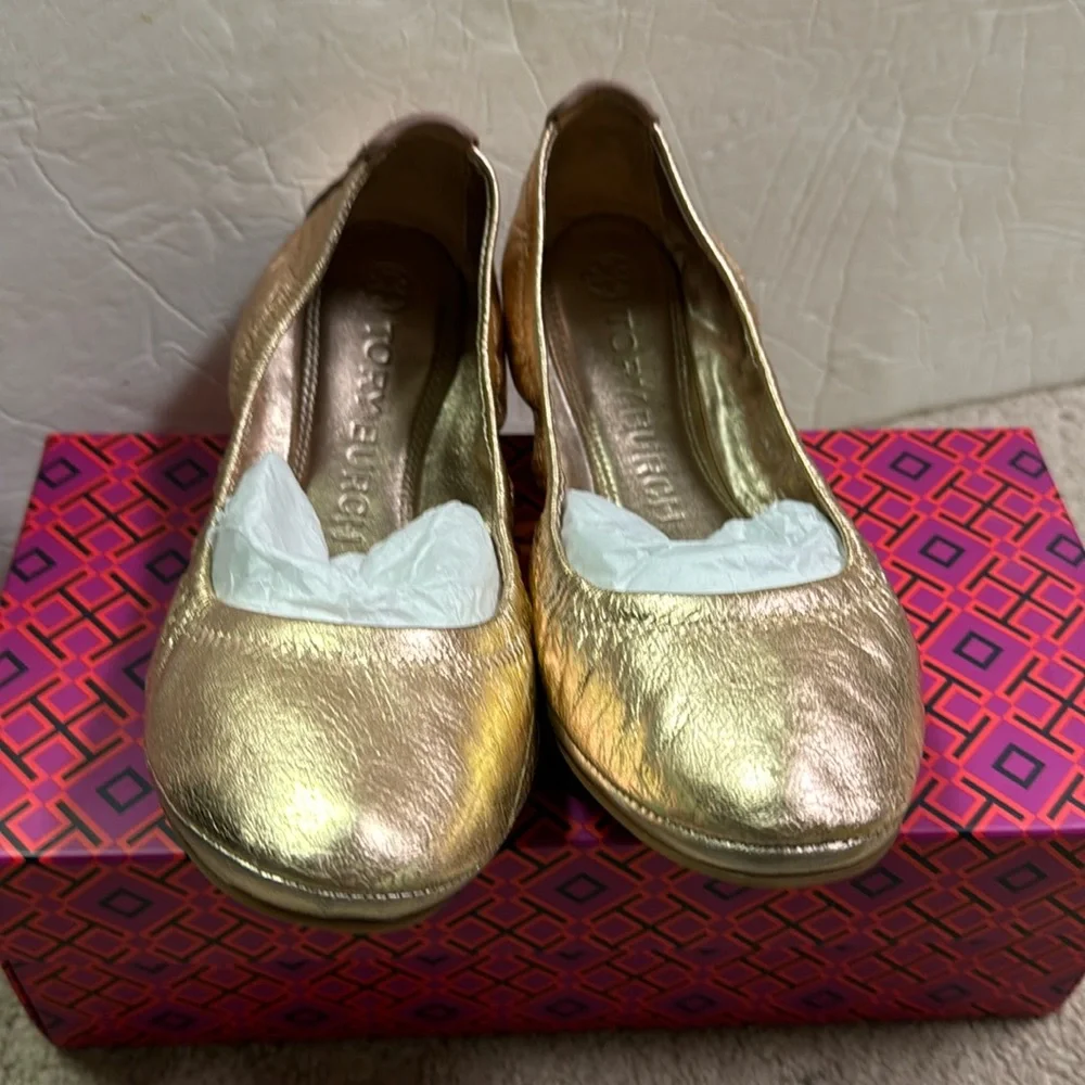 Women’s Tory Burch Eddie Ballet Rose Gold Metallic Goat Leather Size 7M